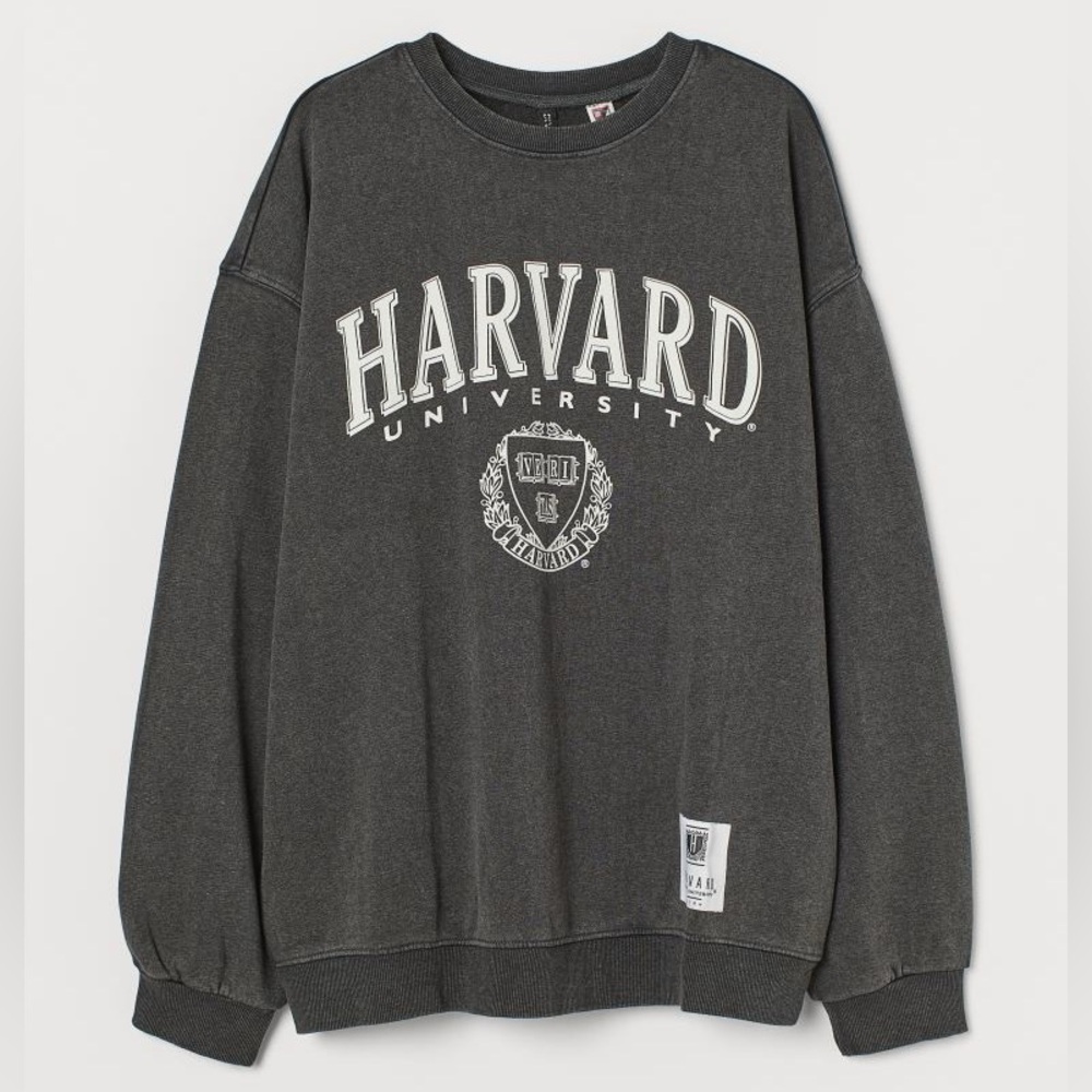 Dark grey H&M Harvard sweater, size small.